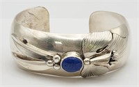 STERLING LILLY CUFF WITH LAPIS CENTER STONE