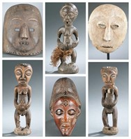6 Congo style masks and figures. 20th century.