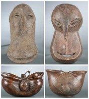 4 Congo style cups and masks. 20th century.