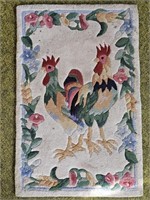 Off White Area Rug w/ Chickens & Floral Border