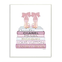 Stupell Industries Fashioner Shoes Bookstack Pink