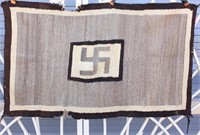 Vintage Swirling Log Swastika Navajo Rug Weaving