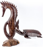 Art Vintage Ironwood Seahorse & Turtle Sculptures
