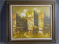 European City Scene Oil on Canvas Painting