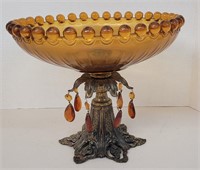 Amber Glass Standing Serving Bowl 10"