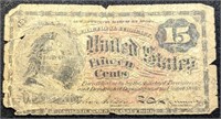 1869 Fifteen Cent US Fractional Currency paper