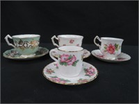 4 ASORTED BONE CHINA CUPS W/ SAUCERS