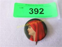 Vintage Red Riding Hood pin back button.
