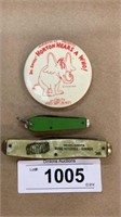 Dr. Seuss pin back and two knives