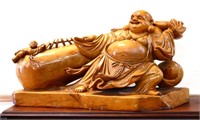 Wood 44x15x22 carved lounging Buddha statue