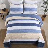 Dinjoy Blue Boho Quilt Set Queen Size, Striped