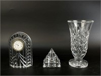 Waterford Crystal Vase, Clock & Paperweight
