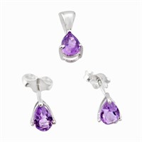 Natural 1.50ct Pear Cut Amethyst Jewelry Set