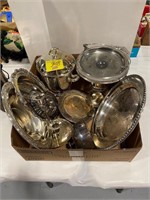 BOX OF SILVERPLATE OF ALL KINDS
