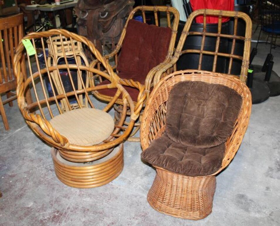 (4) Assort. Rattan Chairs, Plant Stand