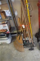 Assortment of Lawn & Garden Tools, Rakes; Axe,
