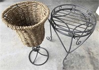 Metal Plant Stand Shelf & Basket Weave Plant Stand