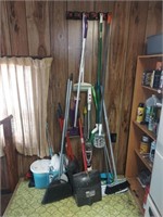 Lot of Brooms Mops Dustpans. Buyer Must Take It