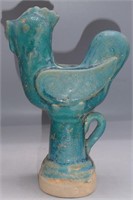 AQUA GLAZED 'ROOSTER STAND' WINE EWER