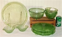 Green Depression Glass Cake Plates & Bowls