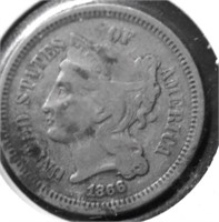 1866 3 CENT PIECE VG