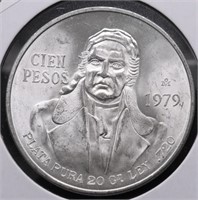 1979 MEXICO SILVER 100 PESOS GEM
