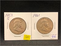 1953S & 1961 Franklin Half Dollars