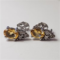$200 Silver Citrine Diamond Earrings