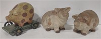 (BD) Lot of 3 pig statues including wooden pig on