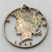 90% Silver 1923 Peace Dollar Cut Out Pendant