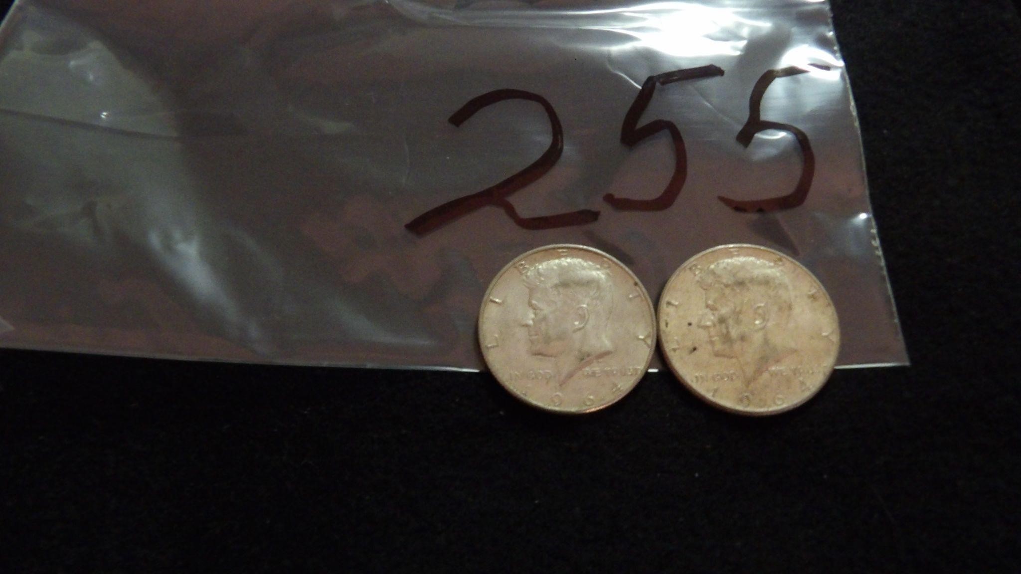 2) 1964 Kennedy Half Dollars