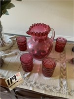 Pink Pitcher with 5 Drinking Cups