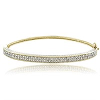 Genuine Diamond 14K Gold Pl Bangle Bracelet