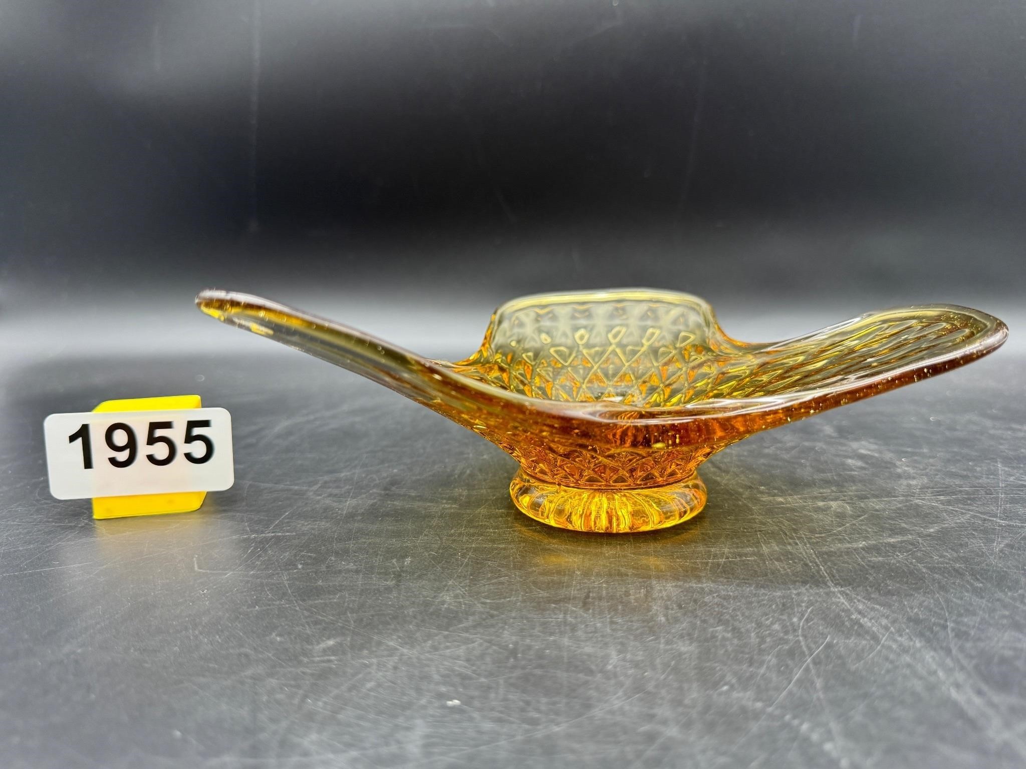 Unusual Vintage Amber Glass swung dish