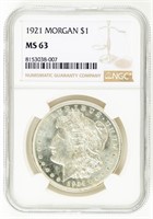 Coin 1921-P Morgan Silver Dollar NGC-MS63