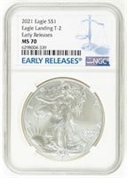 Coin 2021 Silver Eagle Early Release-T2-NGC-MS70