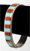 E. Peina Navajo Turquoise & Coral Bangle Bracelet