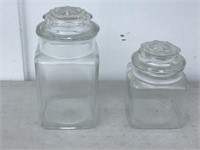 2 APOTHECARY GLASS JARS - ALL GLASS TOPS