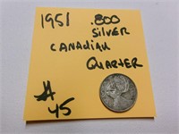 1951 .800 silver canadian quarter