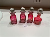 4 Vintage Bohemian Cranberry Glass Perfume