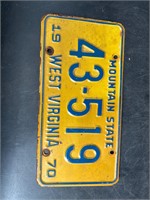 1970 WEST VIRGINIA LICENSE PLATE #43519