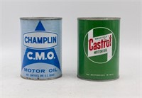 Vintage Champlin C.M.O & Castrol Motor Oil Cans