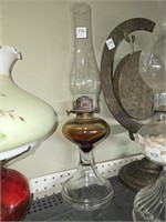 Vtg. Amber Base Oil Lamp w/Globe