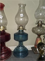 Vtg. Blue Early American Homesteader Oil Lamp