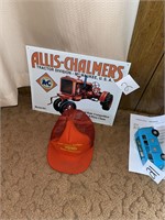 Allis Chalmers tin sign and hat lot