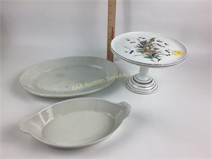 Victorian painted milk glass cake stand,