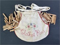 Canvas Clothes  Pins Apron & Wood Pins