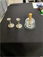 Sterling Candle Holders And Glass Butter Print