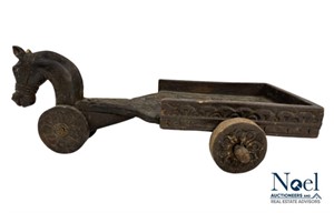 19th c. Antique Carved Wooden Child's Wagon