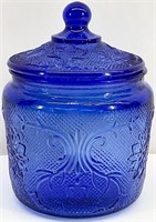 Vintage Blue Glass Biscuit Jar